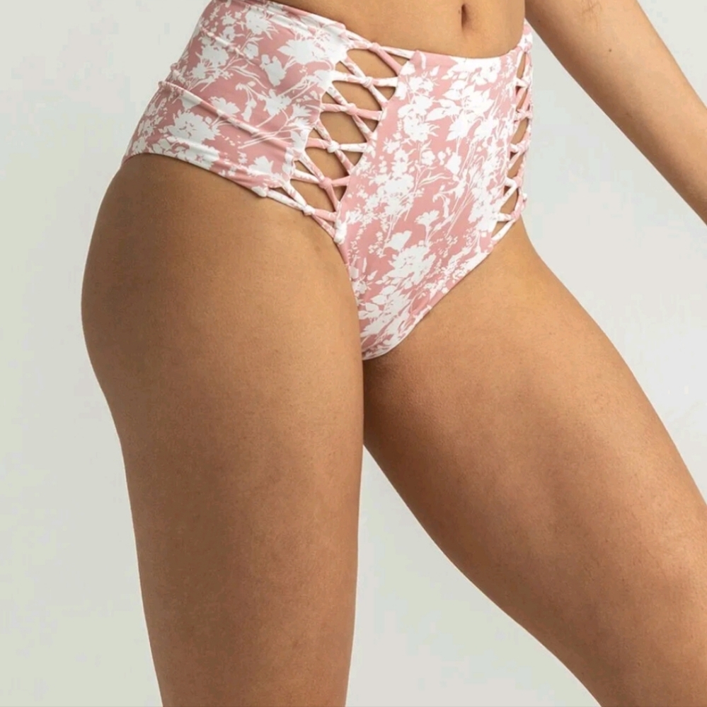 Full Tilt Medium M Braided Pink White High Waist Retro Bikini Bottoms Tillys